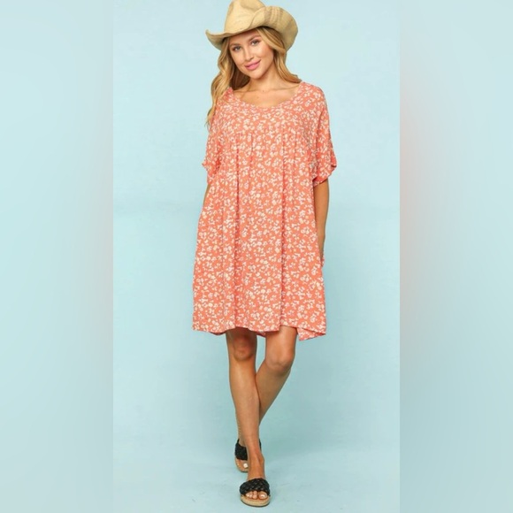 H by Hayden Los Angeles • Orange Floral Loose Shift Dress • Size 2X • EUC - Picture 1 of 7